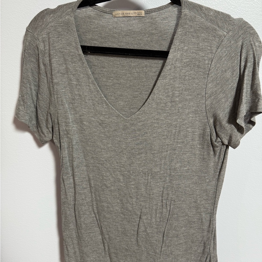Active Basic Heather Gray V-Neck Tee